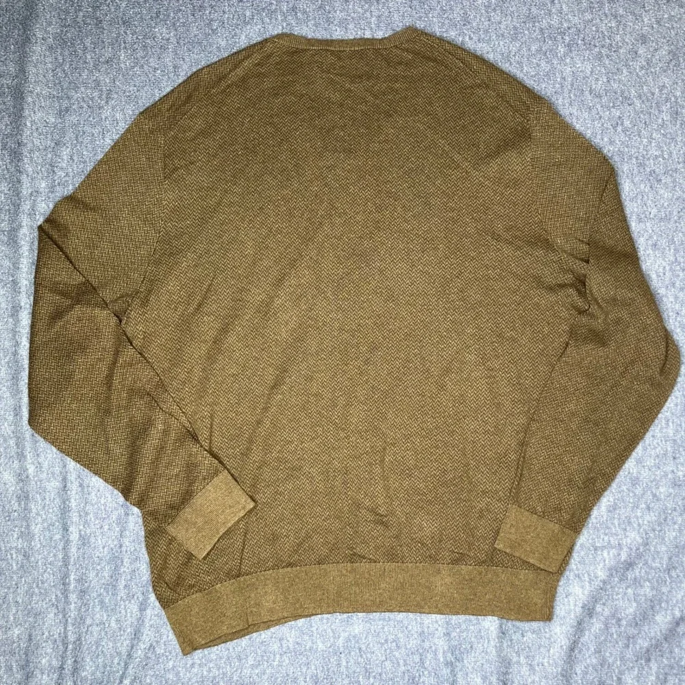 Polo Ralph Lauren Mens V Neck Sweater Brown Pima‎ Cotton Textured Knit XL Hole